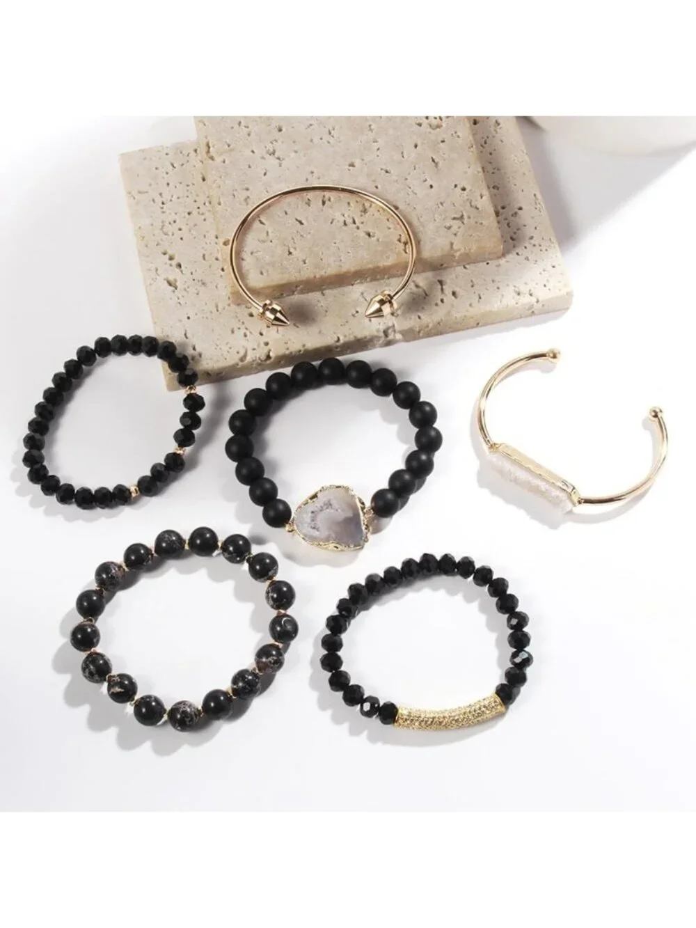 5PCS Boho Stackable Natural Beaded Bracelets & Bangles for Women & Men